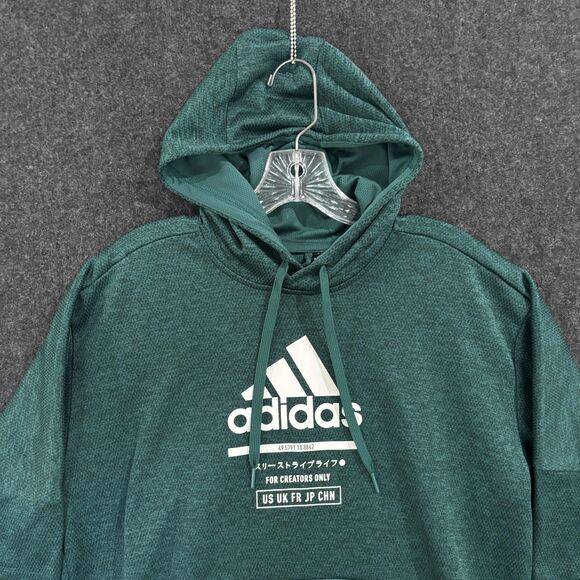 Adidas Hoodie Men's Medium Green ClimaWarm Pullover Sweatshirt Kangaroo Pocket - Picture 2 of 10